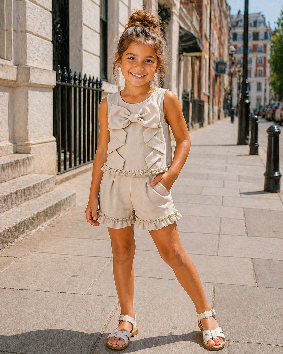 Beige bow detail 2 piece