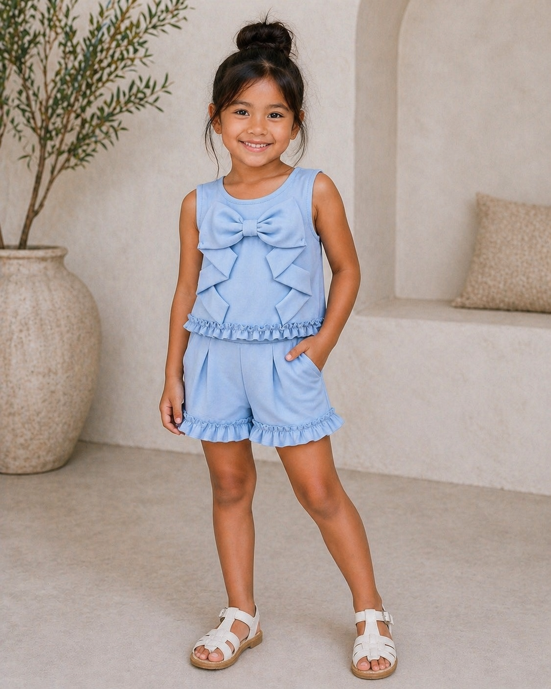 Blue bow detail 2 piece