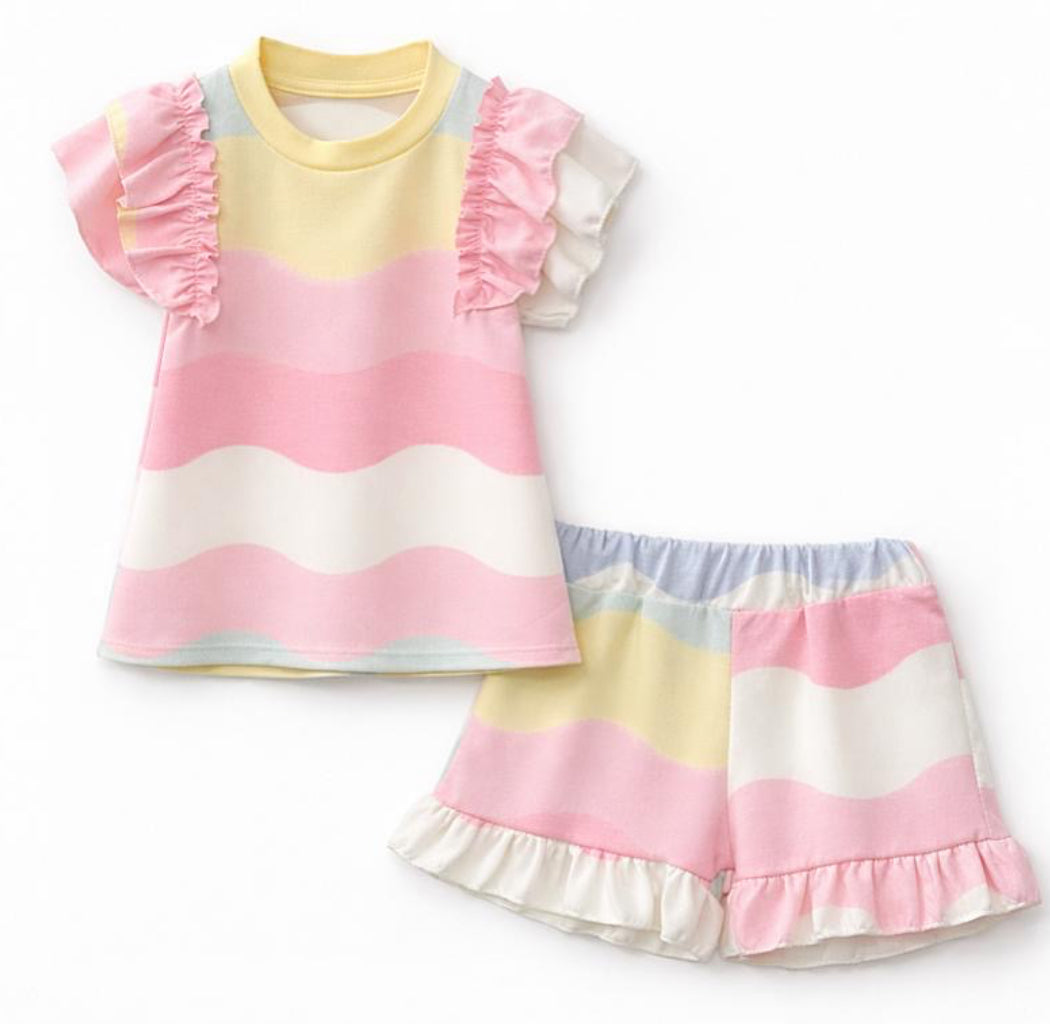 Pastel Pink Print Shorts Set