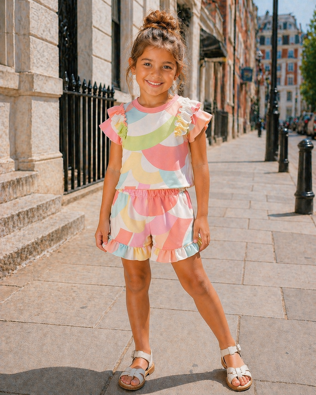 Orange Pastel Print Shorts Set