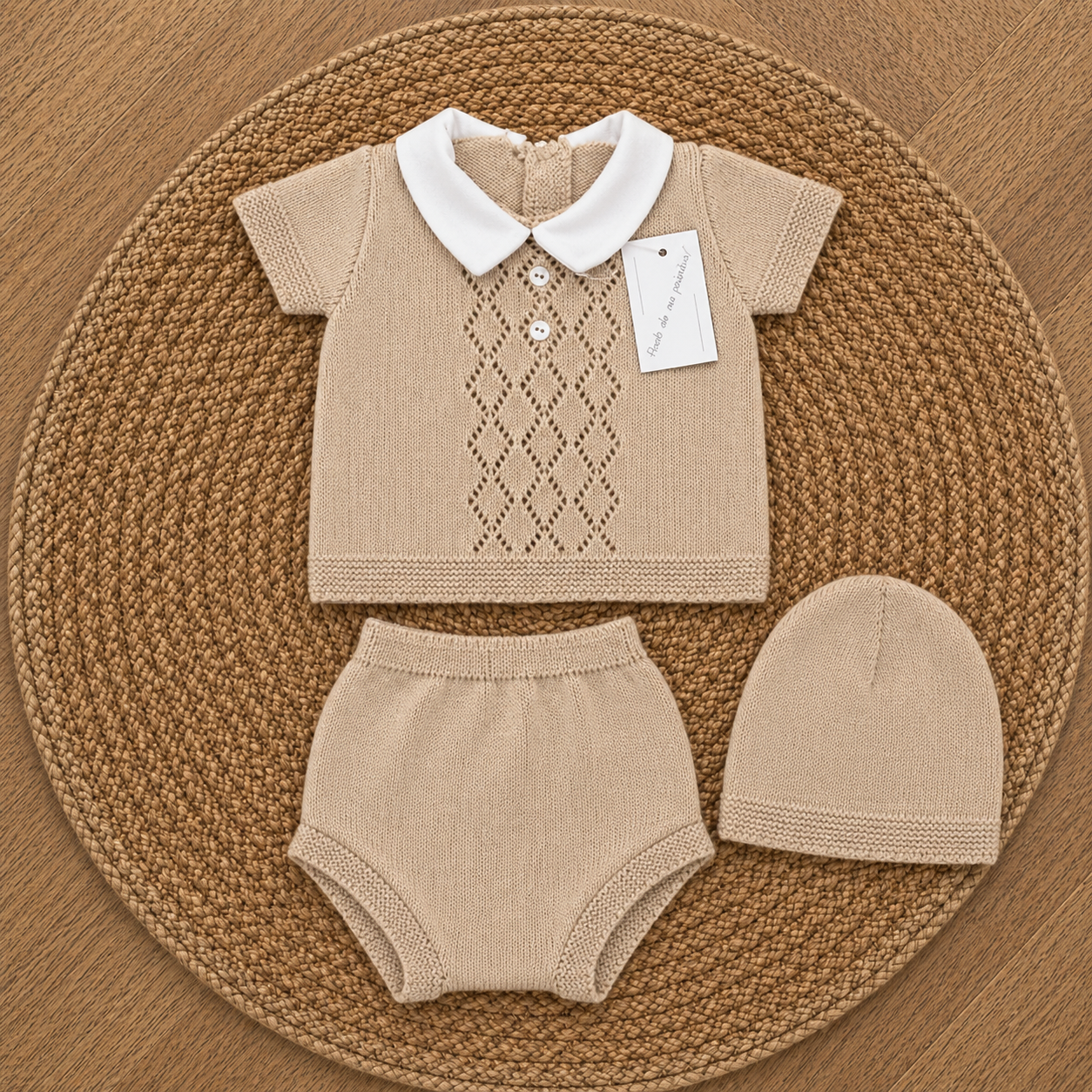 Newborn Beige Knit 3 piece set