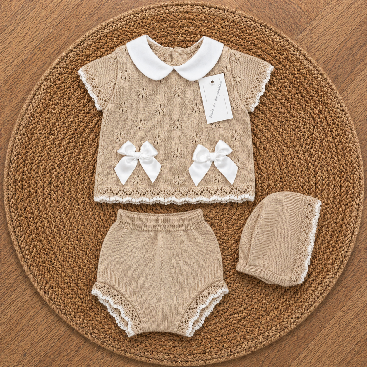 Newborn Beige Knit 3 piece set
