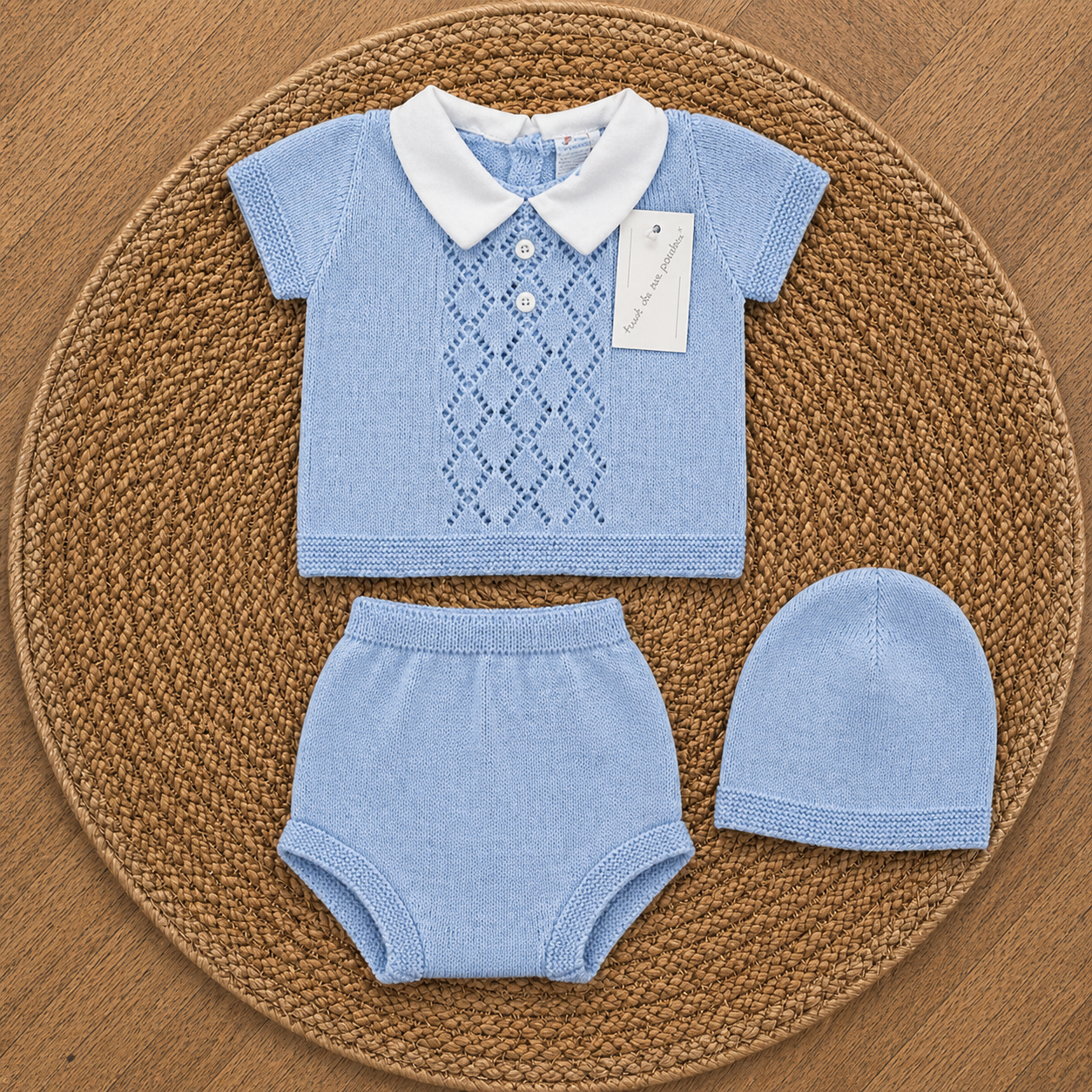 Newborn Baby Blue Knit 3 piece set